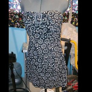 Black Strapless Dress with White Floral Design